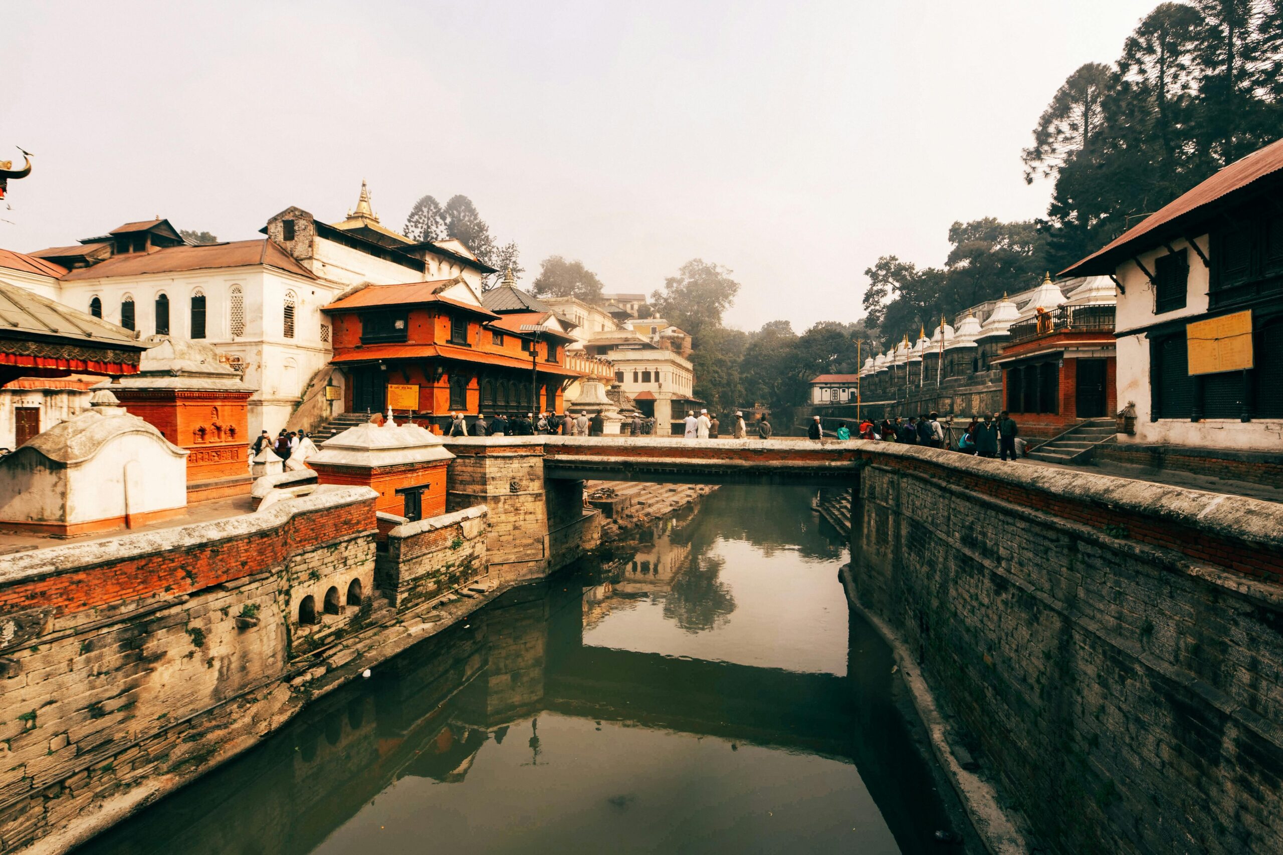 Stunning view of the Pashupatinath Temple and Bagmati River in Kathmandu, a UNESCO World Heritage Site.