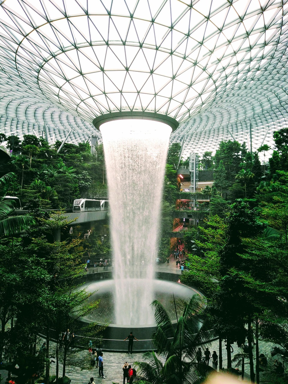 singapore jewel, singapore, airport, jewel, changi, landmark, modern, indoor, waterfall, nature, asia, green waterfall