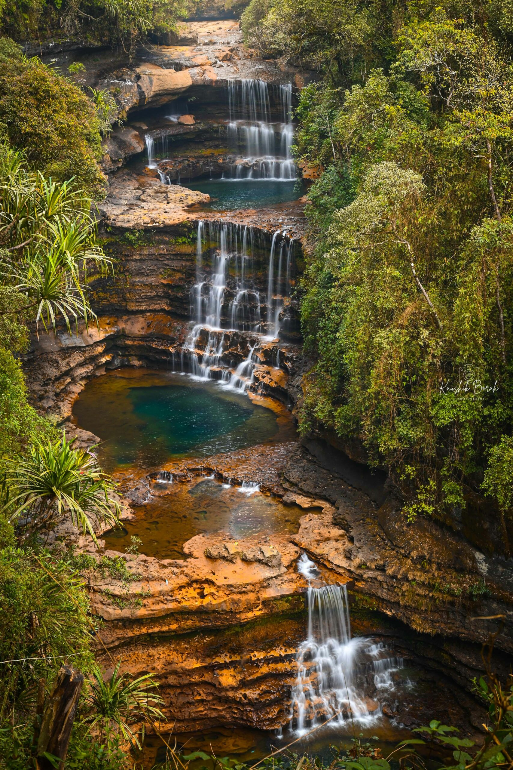 Discover the breathtaking beauty of Meghalaya's cascading waterfalls amidst lush greenery.
